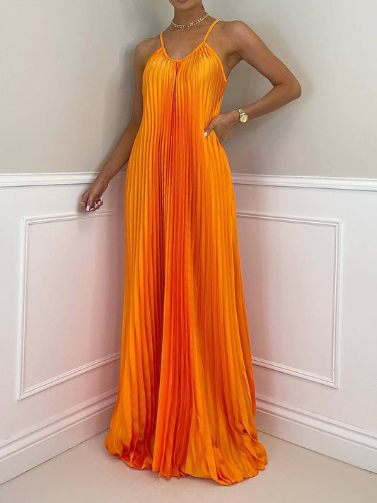 Women's Dresses Suspender Halterneck Pleated Sleeveless Dress - Maxi Dresses - Instastyled | Online Fashion Free Shipping Clothing, Dresses, Tops, Shoes - 22/06/2022 - color-one-set5-pcs - color-orange