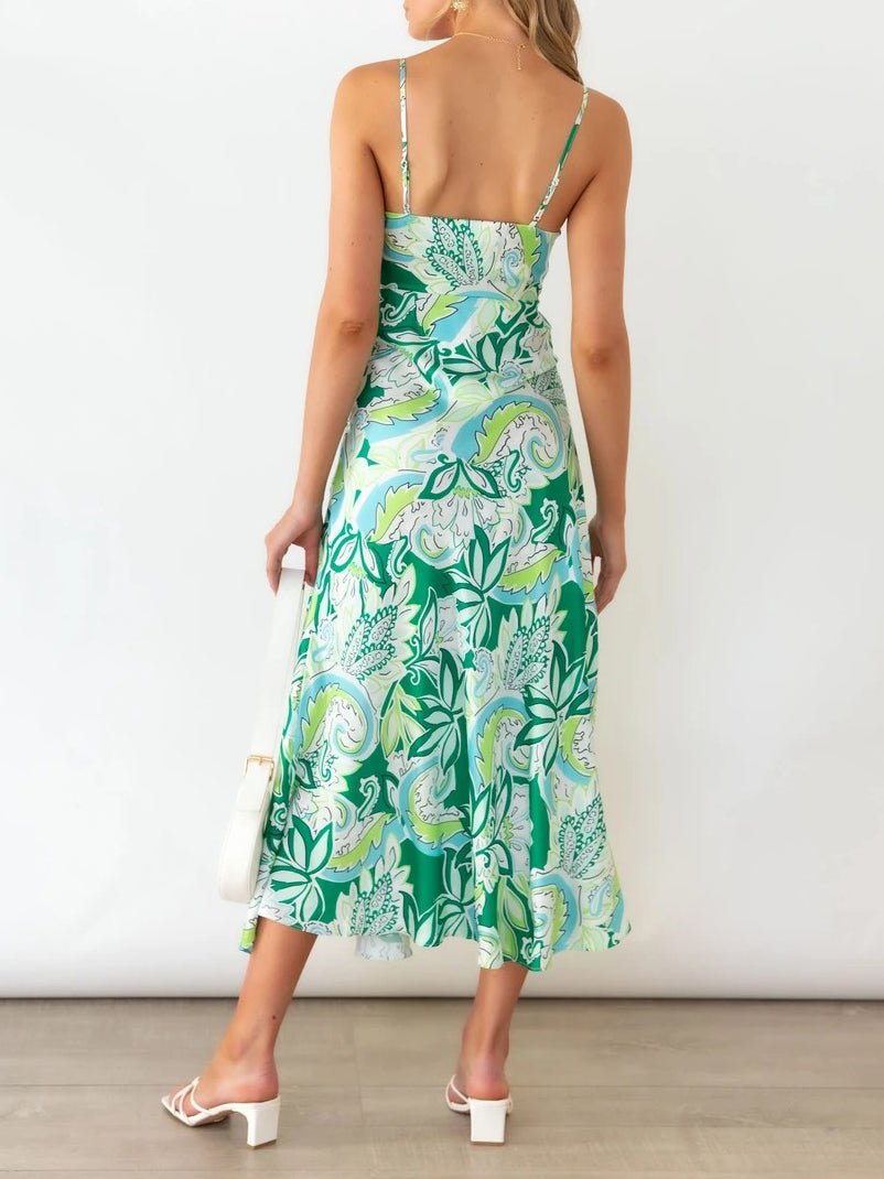 Women's Dresses Suspender Print Slit Maxi Dress - Maxi Dresses - Instastyled | Online Fashion Free Shipping Clothing, Dresses, Tops, Shoes - 09/02/2022 - 30-40 - color-green