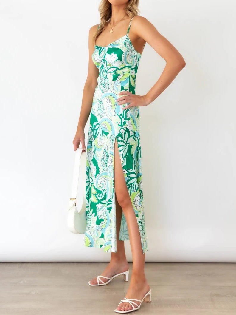 Women's Dresses Suspender Print Slit Maxi Dress - Maxi Dresses - Instastyled | Online Fashion Free Shipping Clothing, Dresses, Tops, Shoes - 09/02/2022 - 30-40 - color-green