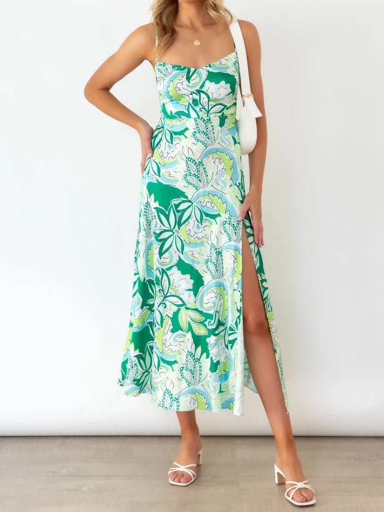 Women's Dresses Suspender Print Slit Maxi Dress - Maxi Dresses - Instastyled | Online Fashion Free Shipping Clothing, Dresses, Tops, Shoes - 09/02/2022 - 30-40 - color-green