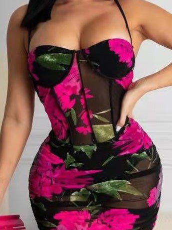 Women's Dresses Suspenders Mesh Print Bodycon Dresses - Midi Dresses - Instastyled | Online Fashion Free Shipping Clothing, Dresses, Tops, Shoes - 01/03/2022 - 30-40 - Bodycon Dresses