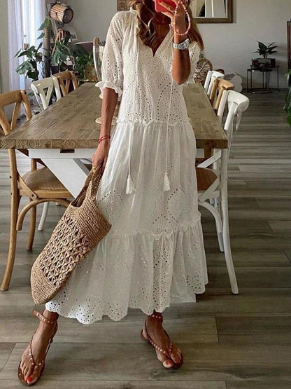 Women's Dresses Sweet V-Neck Suspenders Short Sleeve Dress - Maxi Dresses - INS | Online Fashion Free Shipping Clothing, Dresses, Tops, Shoes - 11/08/2021 - 40-50 - Category_Maxi Dresses