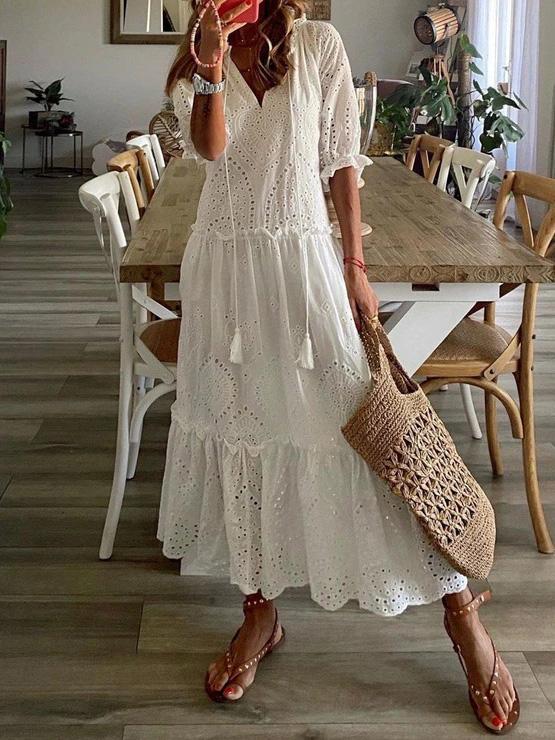 Women's Dresses Sweet V-Neck Suspenders Short Sleeve Dress - Maxi Dresses - INS | Online Fashion Free Shipping Clothing, Dresses, Tops, Shoes - 11/08/2021 - 40-50 - Category_Maxi Dresses