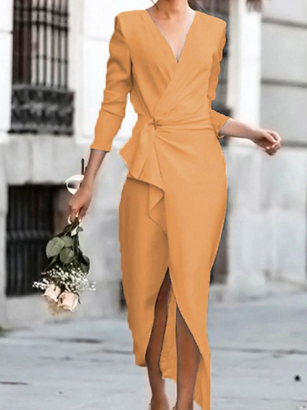 Women's Dresses Temperament V-Neck Long Sleeve Dress - Maxi Dresses - INS | Online Fashion Free Shipping Clothing, Dresses, Tops, Shoes - 20-30 - 21/08/2021 - Category_Maxi Dresses