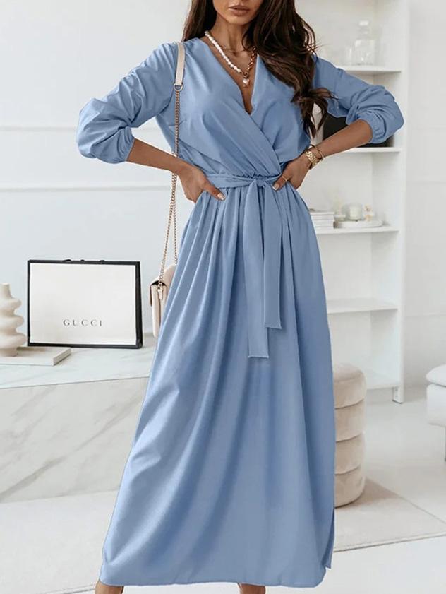 Women's Dresses Temperament V-Neck Long Sleeve Slim Dress - Midi Dresses - INS | Online Fashion Free Shipping Clothing, Dresses, Tops, Shoes - 20-30 - 22/09/2021 - color-blue
