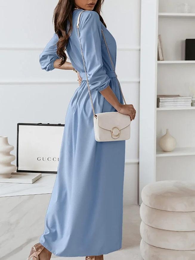 Women's Dresses Temperament V-Neck Long Sleeve Slim Dress - Midi Dresses - INS | Online Fashion Free Shipping Clothing, Dresses, Tops, Shoes - 20-30 - 22/09/2021 - color-blue