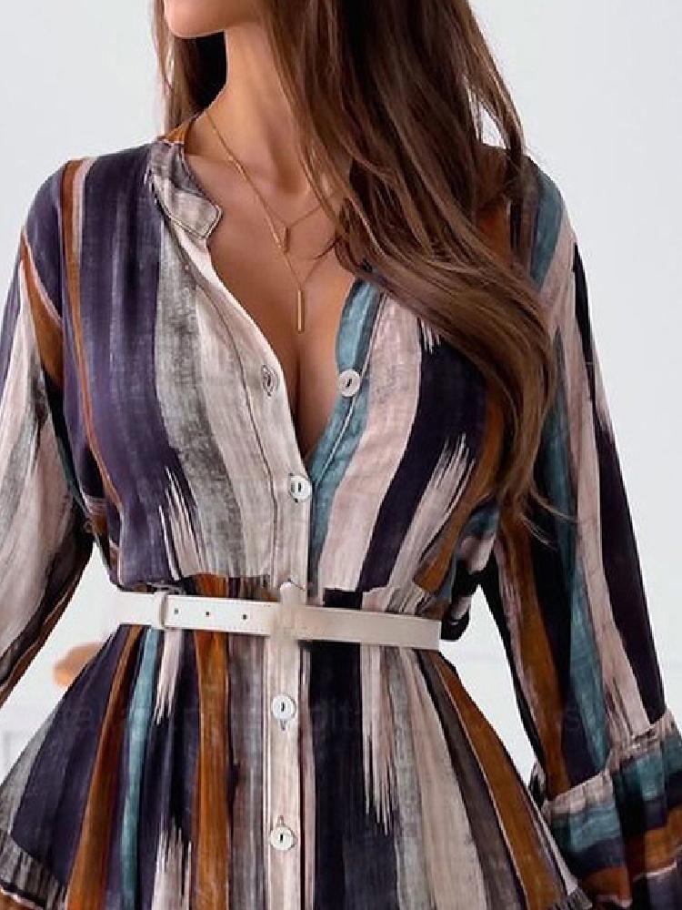 Women's Dresses Tie-Dye Button Lotus Leaf Long Sleeve Dress - Mini Dresses - INS | Online Fashion Free Shipping Clothing, Dresses, Tops, Shoes - 16/11/2021 - 30-40 - color-coffee