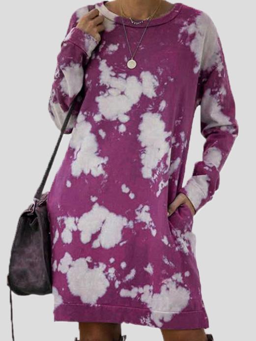 Women's Dresses Tie-Dye Print Gradient Long Sleeve Round Neck Dress - Mini Dresses - INS | Online Fashion Free Shipping Clothing, Dresses, Tops, Shoes - 10/09/2021 - 20-30 - Category_Mini Dresses
