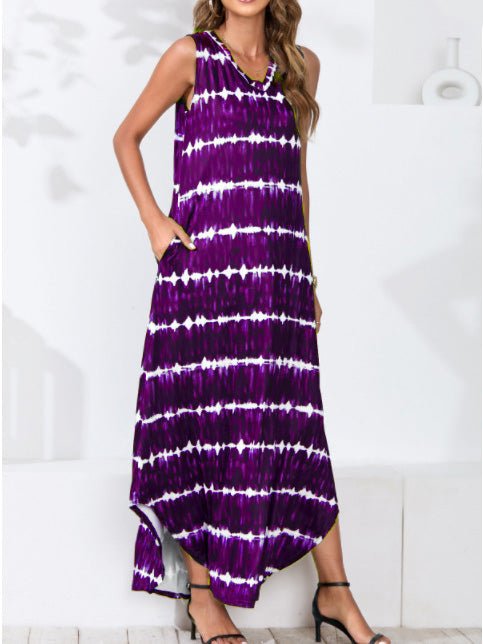 Women's Dresses Tie-Dye Print V-Neck Irregular Sleeveless Dress - Maxi Dresses - Instastyled | Online Fashion Free Shipping Clothing, Dresses, Tops, Shoes - 10/06/2022 - Color_Black - Color_Blue