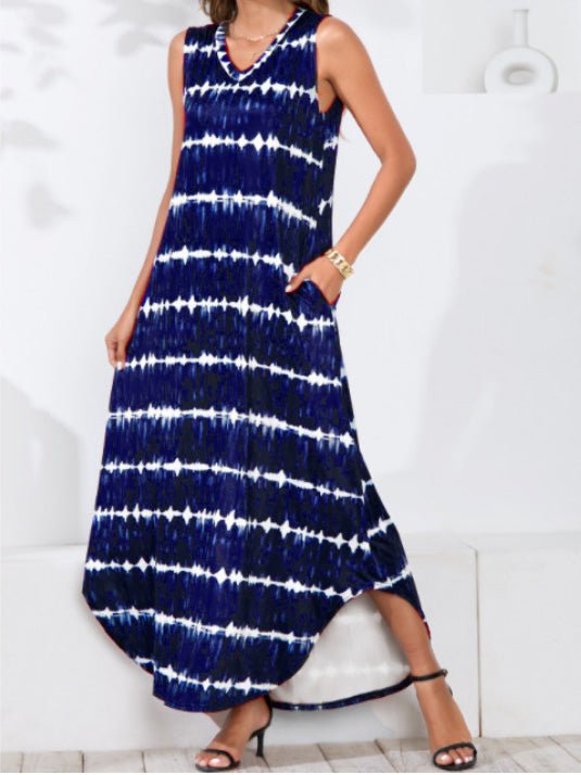 Women's Dresses Tie-Dye Print V-Neck Irregular Sleeveless Dress - Maxi Dresses - Instastyled | Online Fashion Free Shipping Clothing, Dresses, Tops, Shoes - 10/06/2022 - Color_Black - Color_Blue