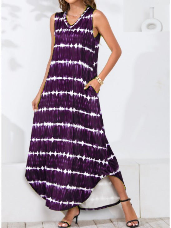 Women's Dresses Tie-Dye Print V-Neck Irregular Sleeveless Dress - Maxi Dresses - Instastyled | Online Fashion Free Shipping Clothing, Dresses, Tops, Shoes - 10/06/2022 - Color_Black - Color_Blue