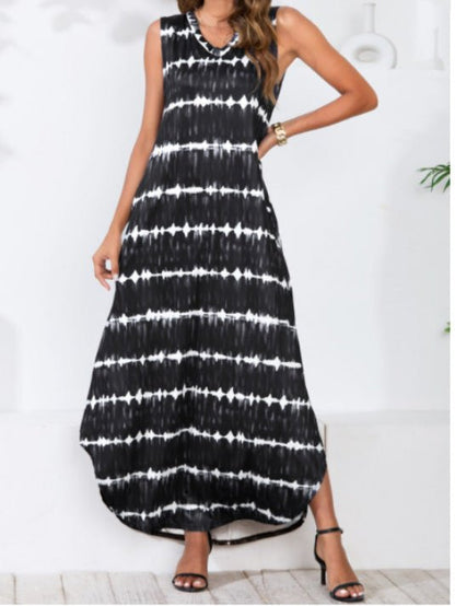 Women's Dresses Tie-Dye Print V-Neck Irregular Sleeveless Dress - Maxi Dresses - Instastyled | Online Fashion Free Shipping Clothing, Dresses, Tops, Shoes - 10/06/2022 - Color_Black - Color_Blue