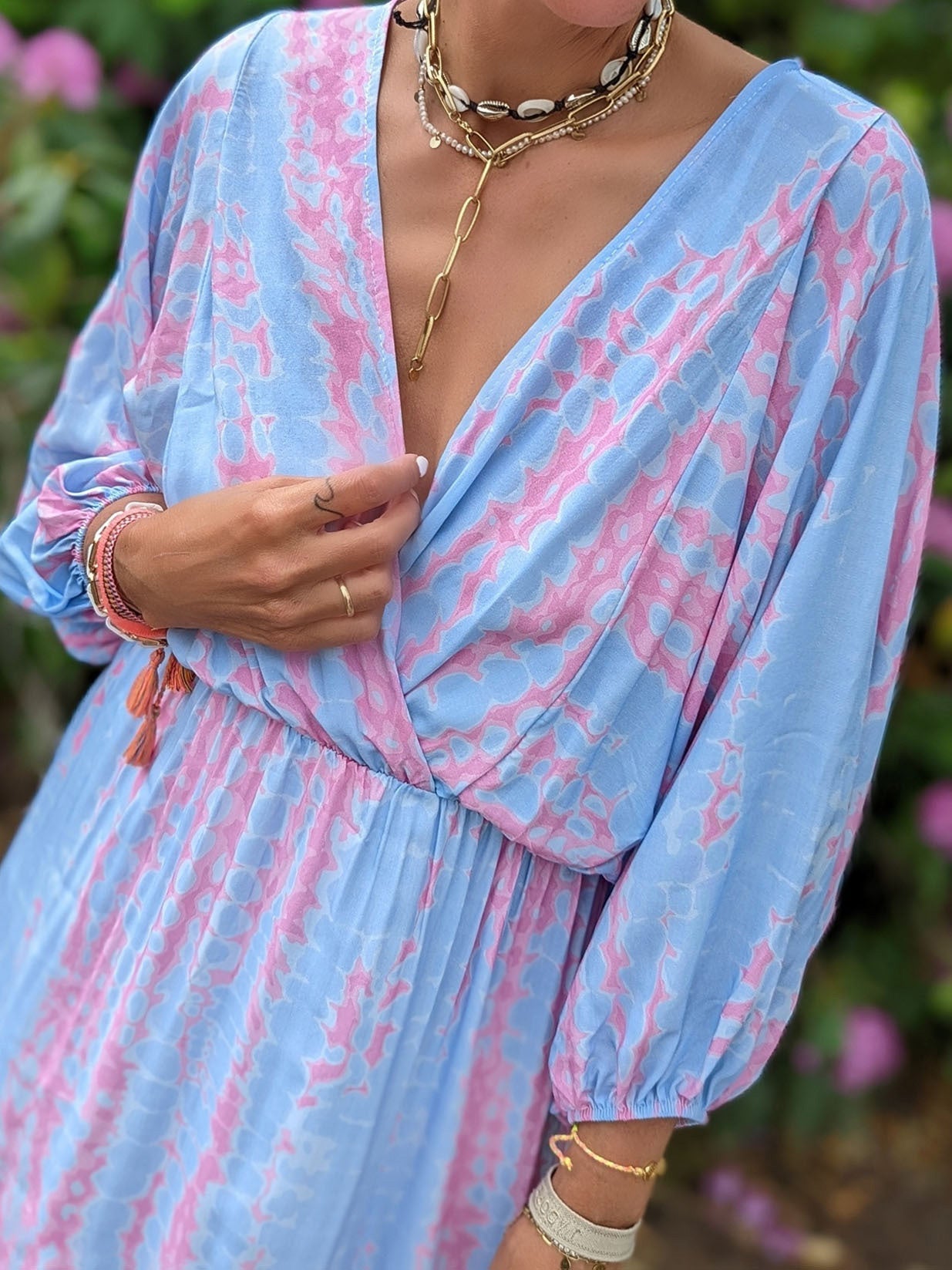 Women's Dresses Tie-Dye Print V-Neck Long Sleeve Dress - Maxi Dresses - Instastyled | Online Fashion Free Shipping Clothing, Dresses, Tops, Shoes - 16/08/2022 - 30-40 - color-lake_blue