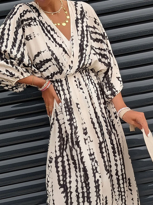Women's Dresses Tie-Dye Print V-Neck Long Sleeve Dress - Maxi Dresses - Instastyled | Online Fashion Free Shipping Clothing, Dresses, Tops, Shoes - 16/08/2022 - 30-40 - color-lake_blue