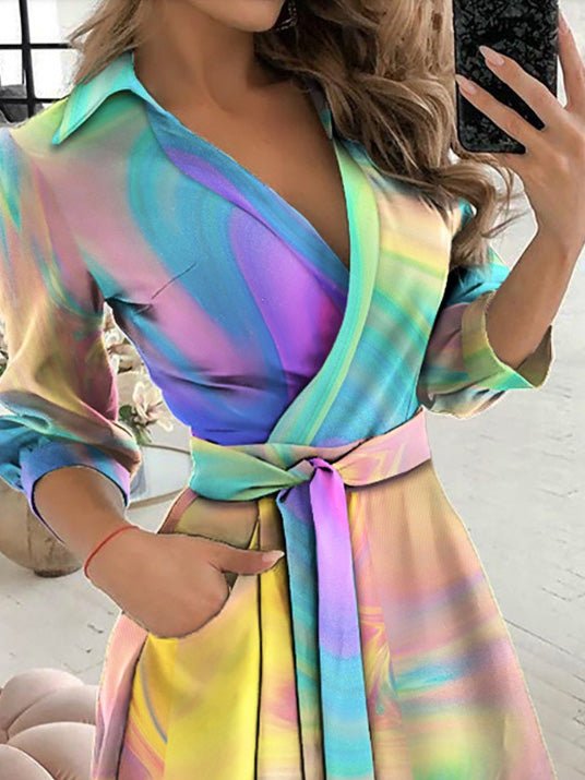 Women's Dresses Tie-Dye Print V-Neck Long Sleeve Dress - Maxi Dresses - Instastyled | Online Fashion Free Shipping Clothing, Dresses, Tops, Shoes - 10/03/2022 - 30-40 - color-multi