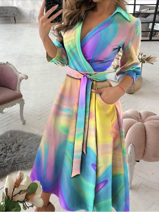 Women's Dresses Tie-Dye Print V-Neck Long Sleeve Dress - Maxi Dresses - Instastyled | Online Fashion Free Shipping Clothing, Dresses, Tops, Shoes - 10/03/2022 - 30-40 - color-multi