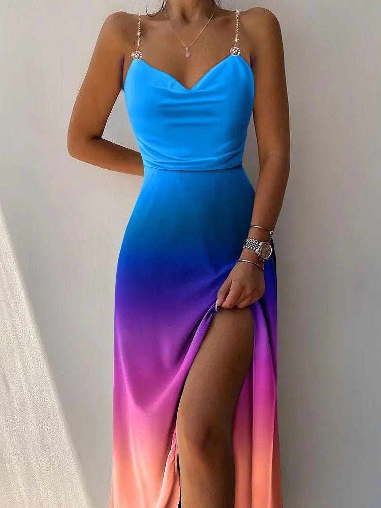 Women's Dresses Tie-Dye Sling Sleeveless Slit Dress - Maxi Dresses - Instastyled | Online Fashion Free Shipping Clothing, Dresses, Tops, Shoes - 28/06/2022 - 30-40 - color-blue