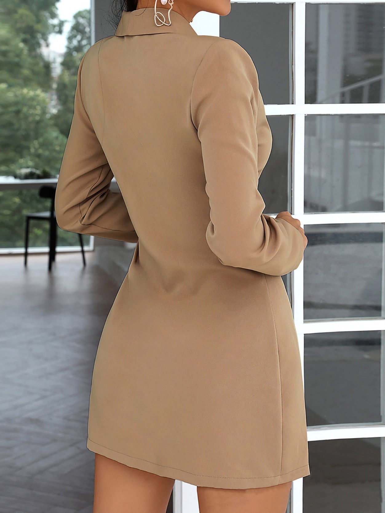 Women's Dresses Tie-Up Pleated Lapels Long Sleeve Dress - Mini Dresses - Instastyled | Online Fashion Free Shipping Clothing, Dresses, Tops, Shoes - 09/03/2022 - 30-40 - color-khaki