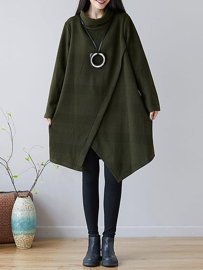 Women's Dresses Turtleneck Long Sleeve Irregular Dress - Midi Dresses - Instastyled | Online Fashion Free Shipping Clothing, Dresses, Tops, Shoes - 21/09/2022 - Casual Dresses - Color_Green