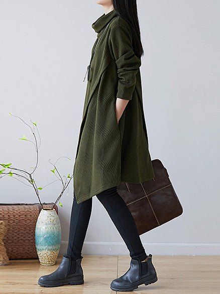 Women's Dresses Turtleneck Long Sleeve Irregular Dress - Midi Dresses - Instastyled | Online Fashion Free Shipping Clothing, Dresses, Tops, Shoes - 21/09/2022 - Casual Dresses - Color_Green