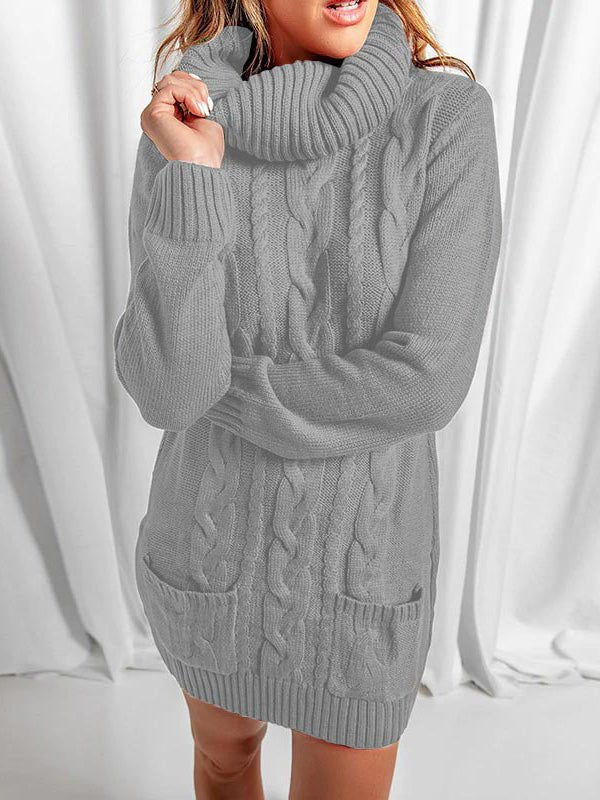Women's Dresses Turtleneck Pocket Long Sleeve Sweater Dress - Mini Dresses - Instastyled | Online Fashion Free Shipping Clothing, Dresses, Tops, Shoes - 08/09/2022 - Color_Black - Color_Gray