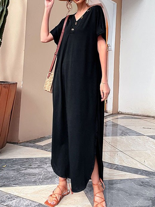 Women's Dresses V-Neck Button Short Sleeve Slit Casual Dress - Maxi Dresses - Instastyled | Online Fashion Free Shipping Clothing, Dresses, Tops, Shoes - 27/06/2022 - 30-40 - Casual Dresses