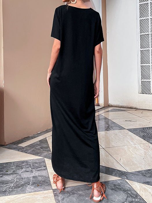 Women's Dresses V-Neck Button Short Sleeve Slit Casual Dress - Maxi Dresses - Instastyled | Online Fashion Free Shipping Clothing, Dresses, Tops, Shoes - 27/06/2022 - 30-40 - Casual Dresses