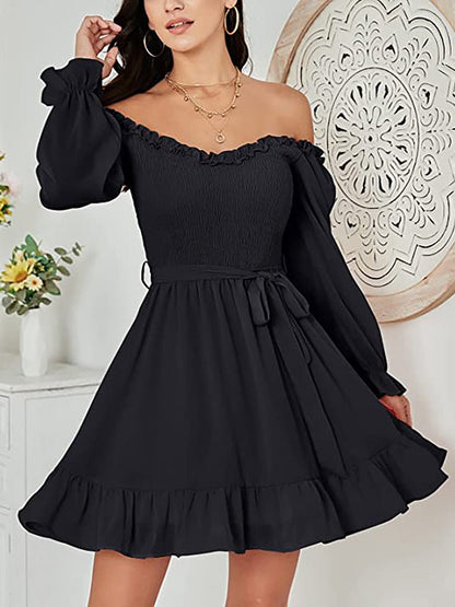 Mini Dresses - V-Neck Chiffon Waist Closing Mini Dress - MsDressly