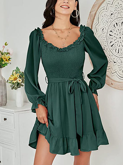 Mini Dresses - V-Neck Chiffon Waist Closing Mini Dress - MsDressly