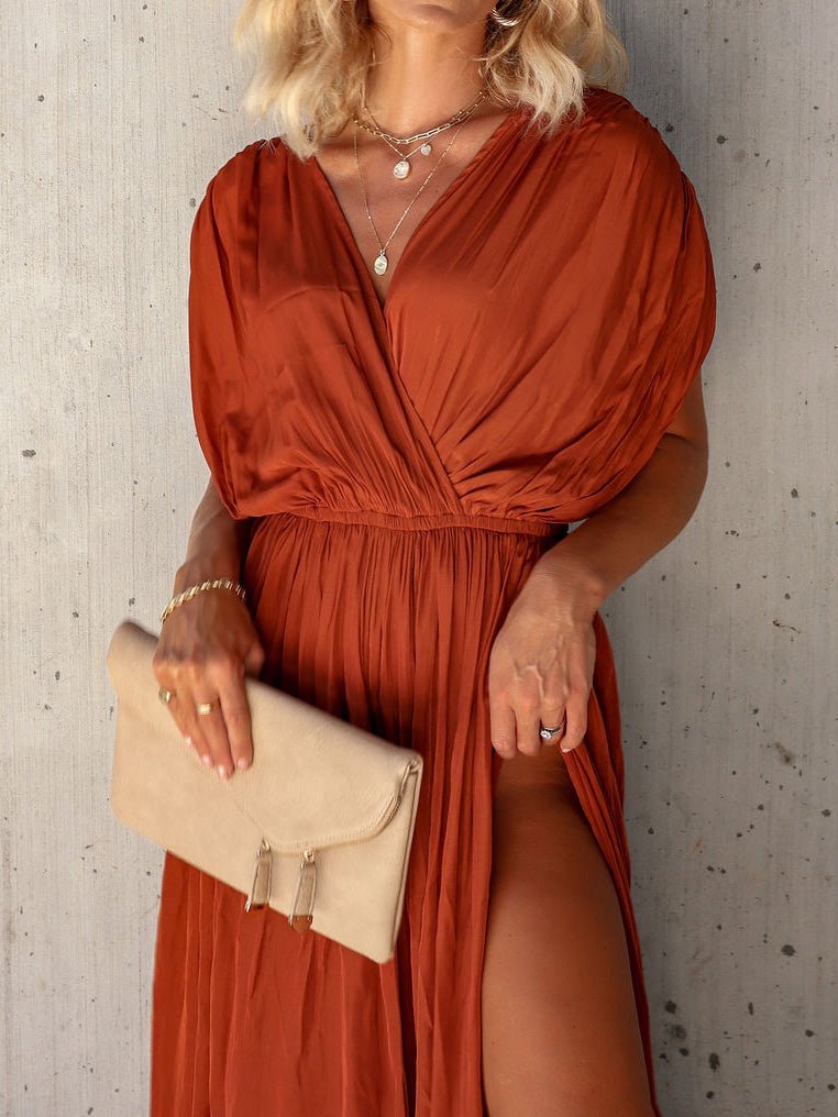 Women's Dresses V-Neck Elastic Waist Slit Dress - Maxi Dresses - Instastyled | Online Fashion Free Shipping Clothing, Dresses, Tops, Shoes - 27/08/2022 - 40-50 - casual-dresses