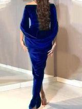 Women's Dresses V-Neck Gold Velvet Long Sleeve Evening Dress - Maxi Dresses - Instastyled | Online Fashion Free Shipping Clothing, Dresses, Tops, Shoes - 24/12/2021 - color-black - color-color_blue
