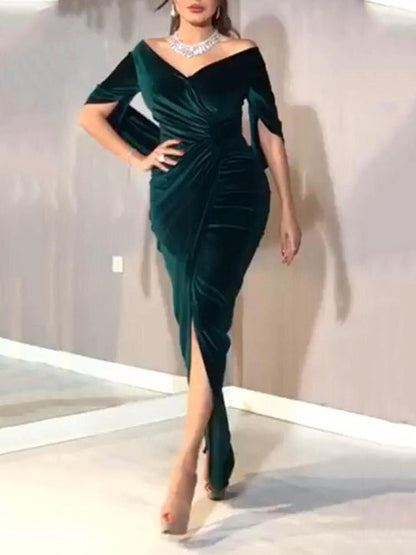 Women's Dresses V-Neck Gold Velvet Long Sleeve Evening Dress - Maxi Dresses - Instastyled | Online Fashion Free Shipping Clothing, Dresses, Tops, Shoes - 24/12/2021 - color-black - color-color_blue