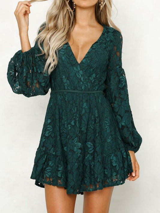 Women's Dresses V-Neck Lace Long Sleeve Dress - Mini Dresses - Instastyled | Online Fashion Free Shipping Clothing, Dresses, Tops, Shoes - 22/08/2022 - 40-50 - casual-dresses