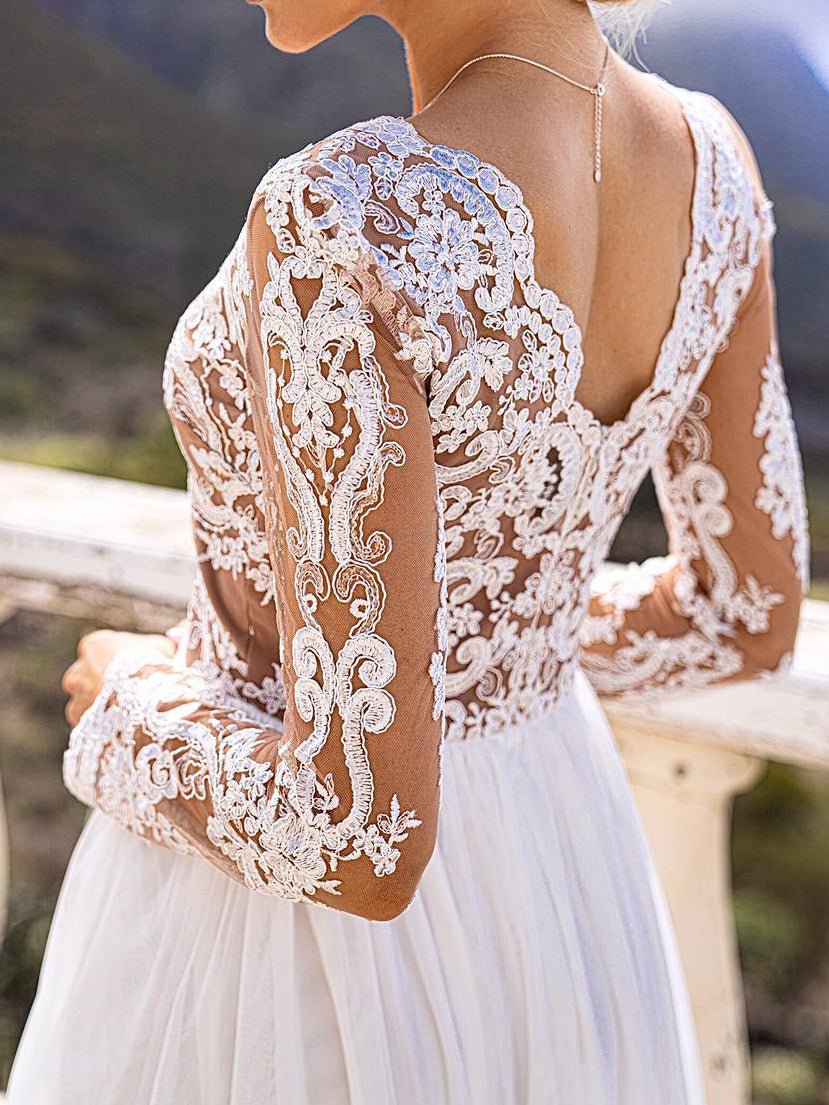 Women's Dresses V-Neck Lace Long Sleeve Slit Dress - Maxi Dresses - Instastyled | Online Fashion Free Shipping Clothing, Dresses, Tops, Shoes - 08/02/2022 - color-white - Color_White