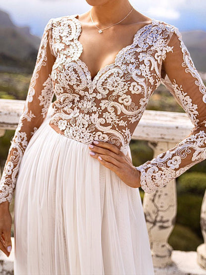 Women's Dresses V-Neck Lace Long Sleeve Slit Dress - Maxi Dresses - Instastyled | Online Fashion Free Shipping Clothing, Dresses, Tops, Shoes - 08/02/2022 - color-white - Color_White