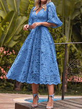 Women's Dresses V Neck Lace Mid Sleeve Dress - Maxi Dresses - Instastyled | Online Fashion Free Shipping Clothing, Dresses, Tops, Shoes - 28/02/2022 - color-blue - color-green