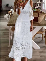 Women's Dresses V-Neck Lace Off-Shoulder Dress - Maxi Dresses - Instastyled | Online Fashion Free Shipping Clothing, Dresses, Tops, Shoes - 23/02/2022 - 30-40 - Casual Dresses