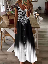 Women's Dresses V-Neck Lace Panel Print Dress - Maxi Dresses - Instastyled | Online Fashion Free Shipping Clothing, Dresses, Tops, Shoes - 18/02/2022 - 30-40 - color-black