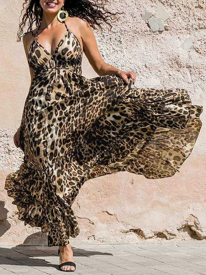 Women's Dresses V-Neck Leopard Print Sling Dress - Maxi Dresses - Instastyled | Online Fashion Free Shipping Clothing, Dresses, Tops, Shoes - 23/02/2022 - 30-40 - color-coffee