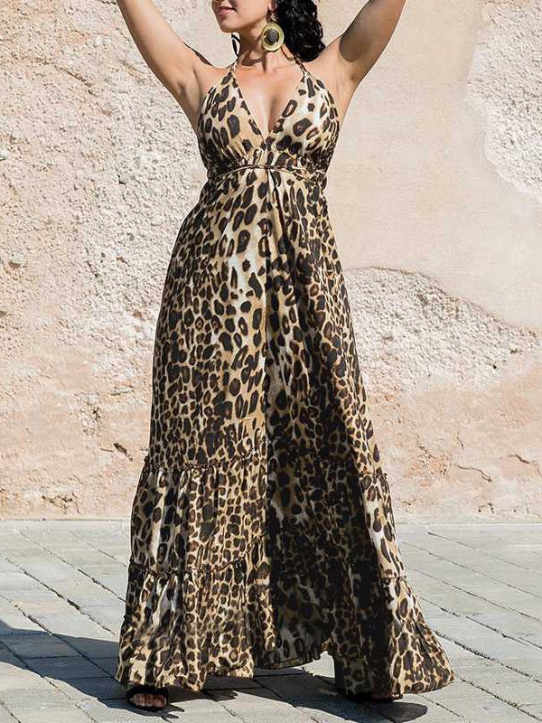 Women's Dresses V-Neck Leopard Print Sling Dress - Maxi Dresses - Instastyled | Online Fashion Free Shipping Clothing, Dresses, Tops, Shoes - 23/02/2022 - 30-40 - color-coffee