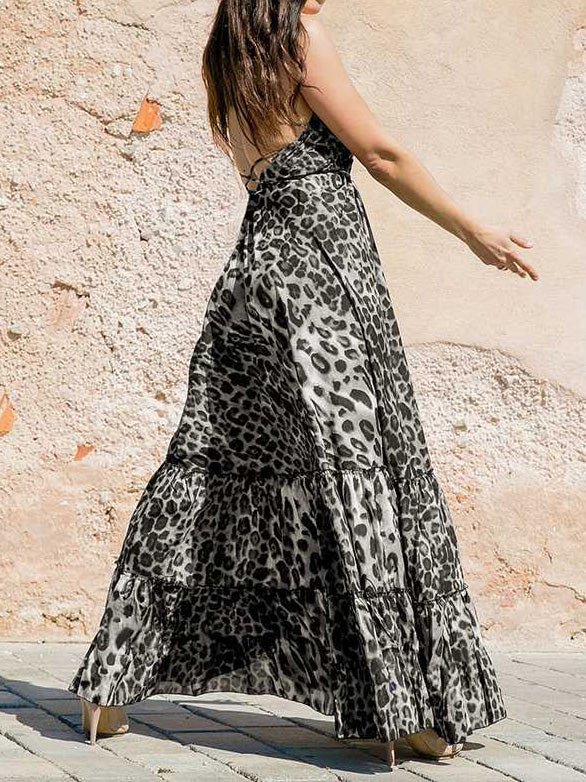 Women's Dresses V-Neck Leopard Print Sling Dress - Maxi Dresses - Instastyled | Online Fashion Free Shipping Clothing, Dresses, Tops, Shoes - 23/02/2022 - 30-40 - color-coffee