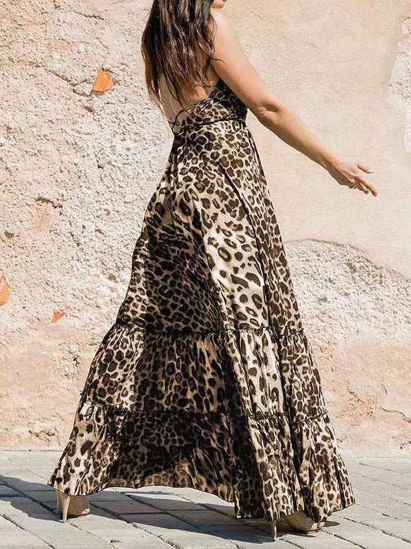 Women's Dresses V-Neck Leopard Print Sling Dress - Maxi Dresses - Instastyled | Online Fashion Free Shipping Clothing, Dresses, Tops, Shoes - 23/02/2022 - 30-40 - color-coffee