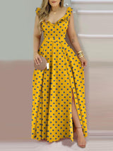Women's Dresses V-Neck Polka Dot Bare Back Slit Dress - Maxi Dresses - Instastyled | Online Fashion Free Shipping Clothing, Dresses, Tops, Shoes - 22/01/2022 - color-yellow - Color_Yellow