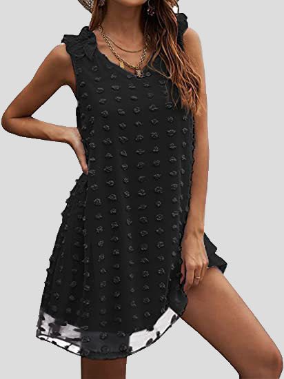 Women's Dresses V-Neck Polka Dot Jacquard Sleeveless Chiffon Dress - Mini Dresses - Instastyled | Online Fashion Free Shipping Clothing, Dresses, Tops, Shoes - 06/06/2022 - 30-40 - Casual Dresses