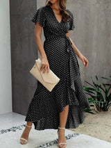Women's Dresses V-Neck Polka Dot Ruffle Short Sleeve Dress - Maxi Dresses - Instastyled | Online Fashion Free Shipping Clothing, Dresses, Tops, Shoes - 18/02/2022 - 30-40 - color-black