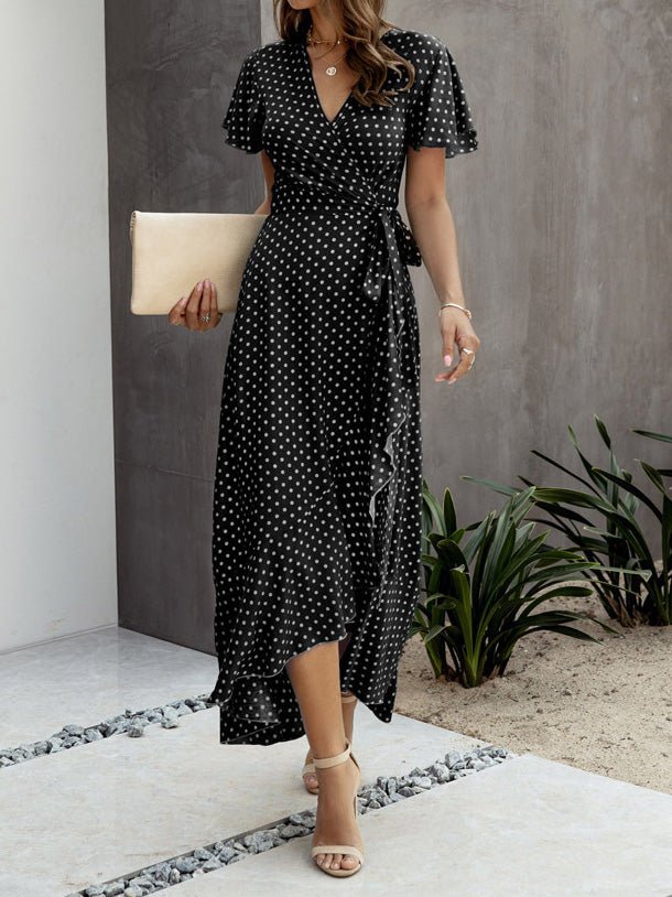 Women's Dresses V-Neck Polka Dot Ruffle Short Sleeve Dress - Maxi Dresses - Instastyled | Online Fashion Free Shipping Clothing, Dresses, Tops, Shoes - 18/02/2022 - 30-40 - color-black