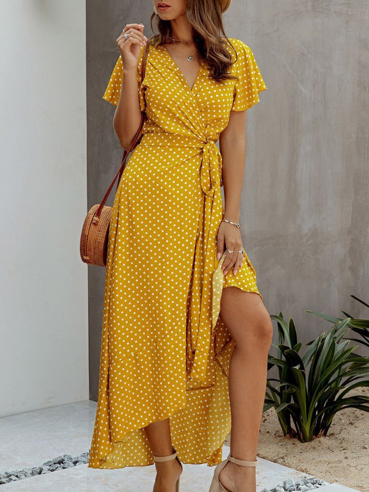 Women's Dresses V-Neck Polka Dot Ruffle Short Sleeve Dress - Maxi Dresses - Instastyled | Online Fashion Free Shipping Clothing, Dresses, Tops, Shoes - 18/02/2022 - 30-40 - color-black