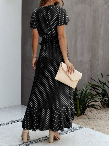 Women's Dresses V-Neck Polka Dot Ruffle Short Sleeve Dress - Maxi Dresses - Instastyled | Online Fashion Free Shipping Clothing, Dresses, Tops, Shoes - 18/02/2022 - 30-40 - color-black