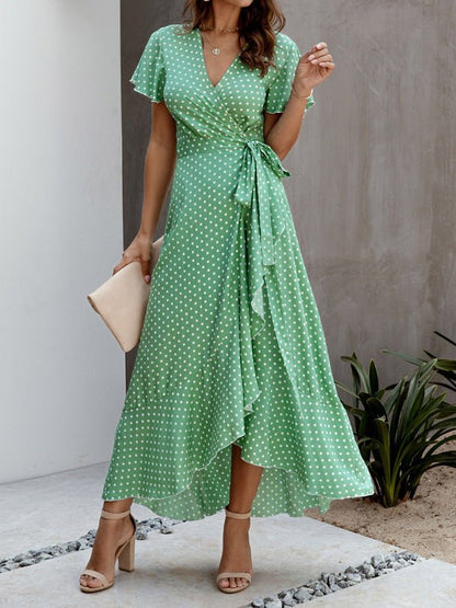 Women's Dresses V-Neck Polka Dot Ruffle Short Sleeve Dress - Maxi Dresses - Instastyled | Online Fashion Free Shipping Clothing, Dresses, Tops, Shoes - 18/02/2022 - 30-40 - color-black