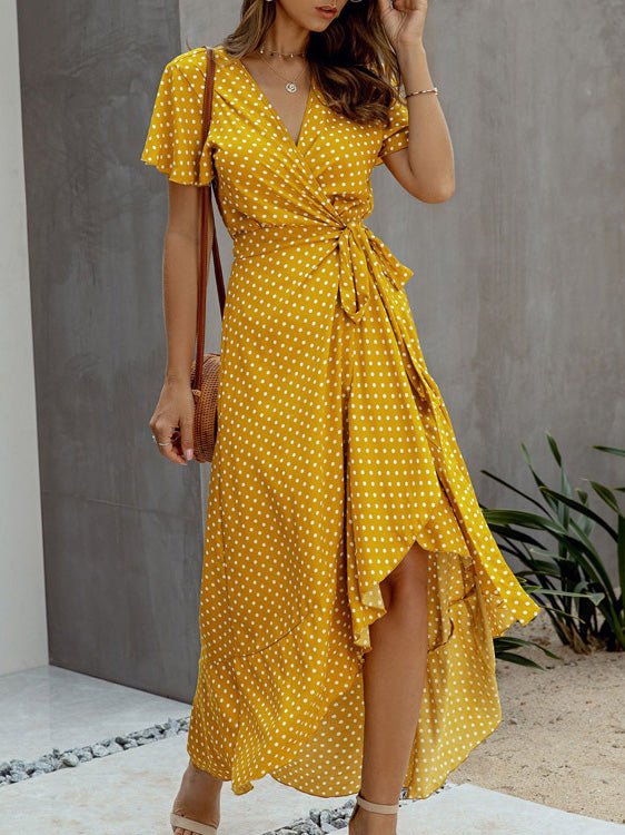 Women's Dresses V-Neck Polka Dot Ruffle Short Sleeve Dress - Maxi Dresses - Instastyled | Online Fashion Free Shipping Clothing, Dresses, Tops, Shoes - 18/02/2022 - 30-40 - color-black